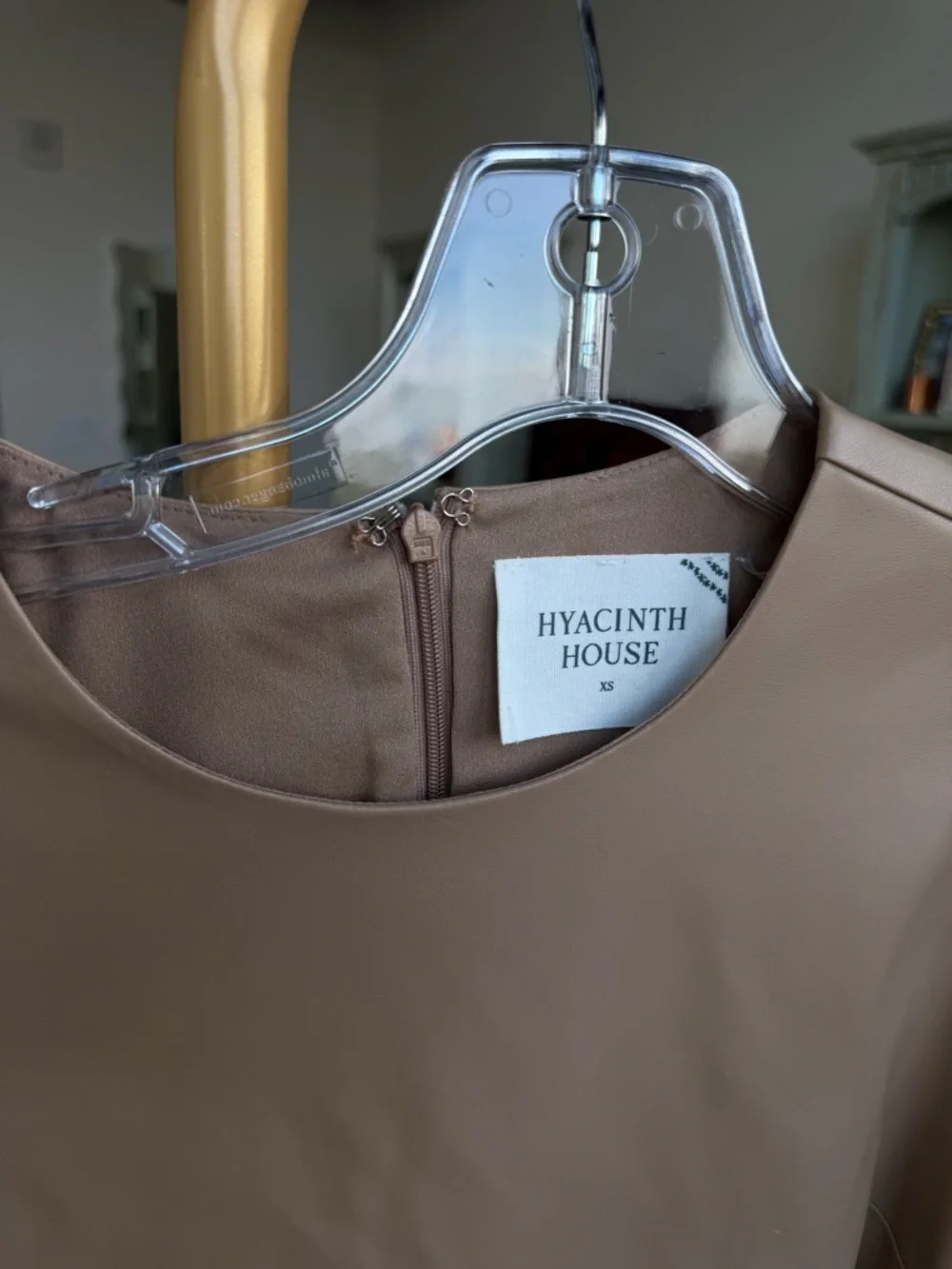 Minimal Sleeveless Tan Mini Dress - Picture 5 of 6